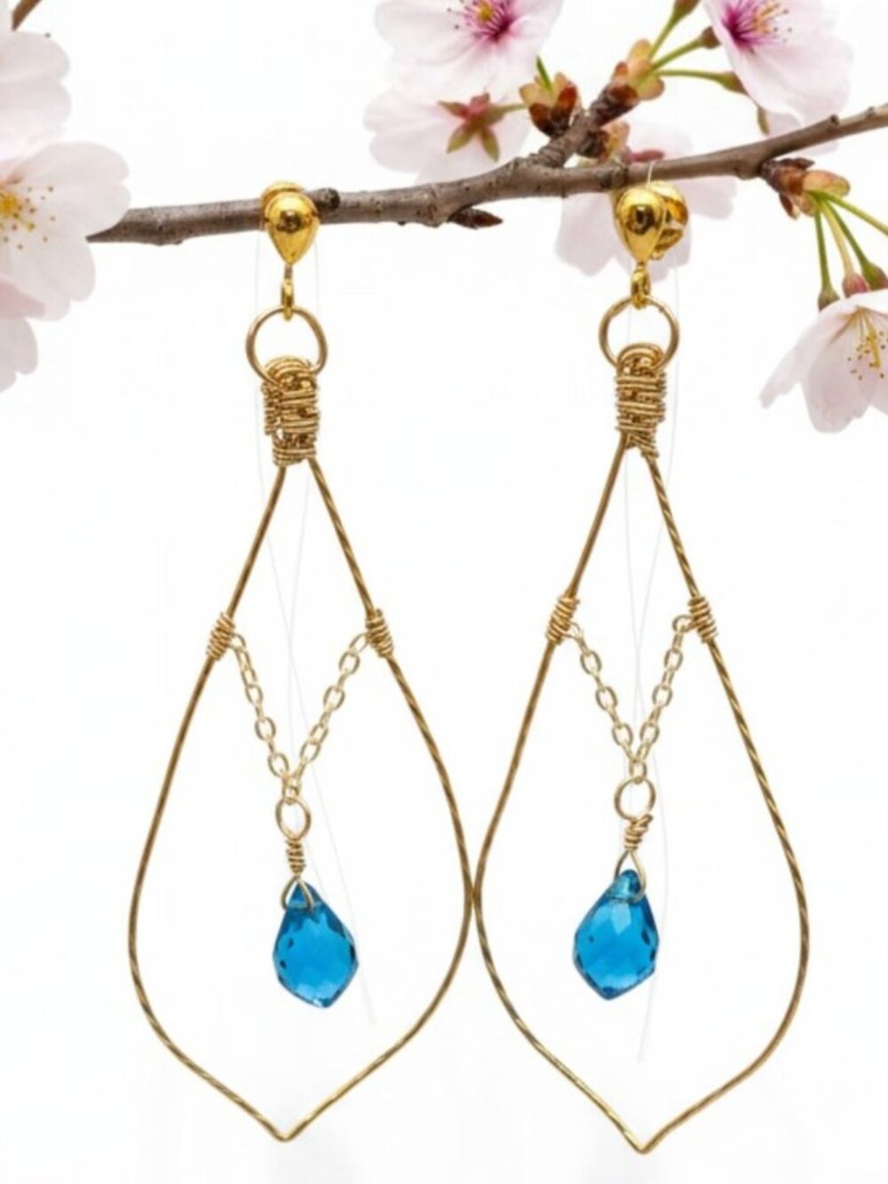 London Blue Topaz Inspired Gold Filled Earrings, Lab-Created Gemstones